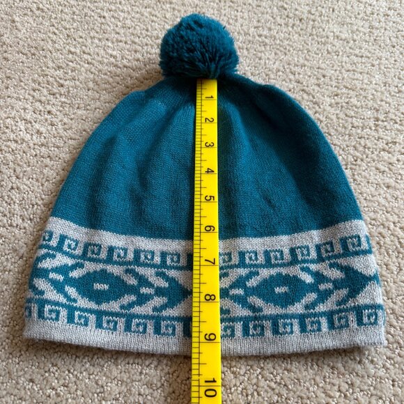 Baby Alpaca Pompom Beanie Hat Peru Teal Gray Warm ENMA Peruvian A Collection - Picture 6 of 8